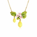 Lemon And Pink Flower Enamel Pendant Necklace