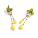 Lemon And Flower Enamel Dangle Tassel Earrings