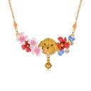 Cute Puppy And Flower Blossom Enamel Pendant Necklace