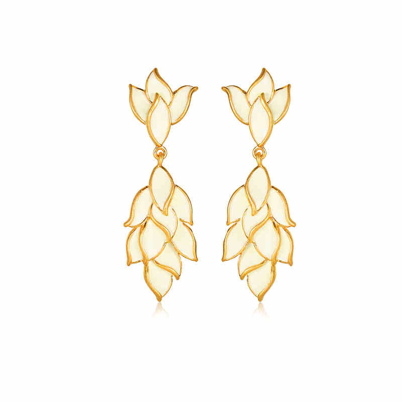 Leaf Shape Elegant Enamel Dangle Stud Earrings