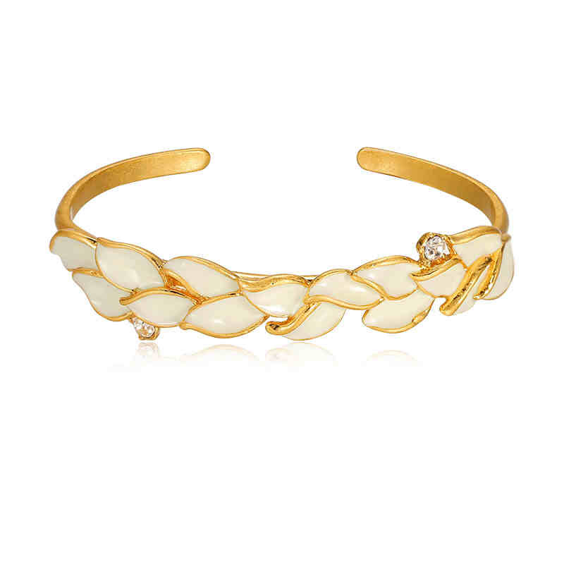 Leaf Shape Zircon Elegant Enamel Bangle Bracelet