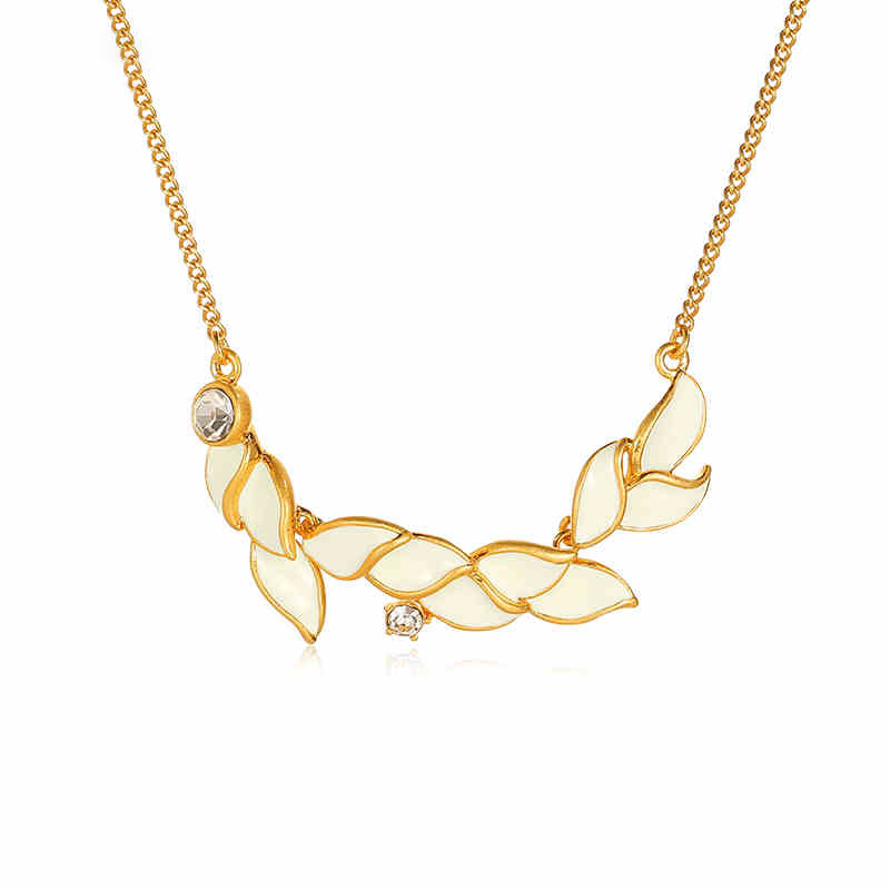 Leaf Shape Zircon Elegant Enamel Collarbone Necklace