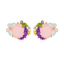 Lavender Purple Flower And Stone Butterfly Enamel Stud Earrings