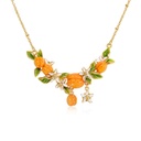 Fruit Apricot Flower Blossom Enamel Pendant Necklace