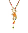 Flower With Fruit Apricot Enamel T Shape Pendant Necklace