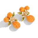 Fruit Apricot With Flower Enamel Dangle Stud Earrings