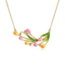 Tulip Flower Blossom Zircon Enamel Pendant Necklace