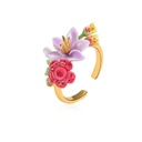 Purple Red Flower Enamel Adjustable Ring