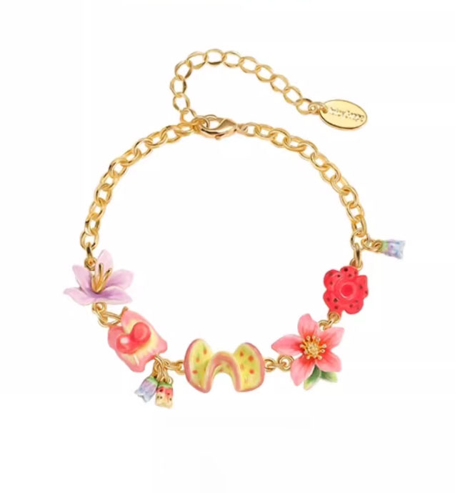 Flower Blossom Branch Enamel Chain Bracelet