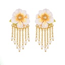 Jasmine Flower Enamel Tassel Stud Earrings