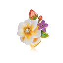 Jasmine White Purple Flower Enamel Adjustable Ring