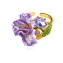 Purple Flower de Luce Irises And Gem Enamel Adjustable Ring