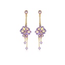 Purple Flower Irises de Luce And Gem Enamel Dangle Tassel Stud Earrings