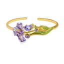 Purple Flower Irises de Luce And Gem Enamel Adjustable Bangle Bracelet