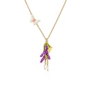 Lavender Purple Flower And Butterfly Pearl Enamel Pendant Necklace