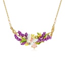 Lavender Purple Flower Branch With Butterfly Enamel Pendant Necklace