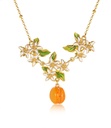 Flower Blossom With Fruit Apricot Enamel Pendant Necklace