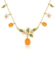 Flower Blossom With Fruit Apricot Enamel Charm Pendant Necklace