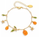 Flower With Fruit Apricot Enamel Charm Chain Bracelet