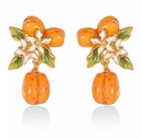 Fruit Apricot With Flower Enamel Dangle Stud Earrings