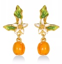 Fruit Apricot Flower Enamel Dangle Stud Earrings