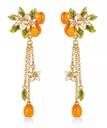 Fruit Apricot Flower Enamel Dangle Tassel Stud Earrings