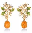 Fruit Apricot Flower Blossom Enamel Dangle Earrings