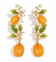 Fruit Apricot With Flower Blossom Enamel Dangle Earrings