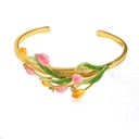 Tulip Flower Blossom Zircon Enamel Bangle Bracelet