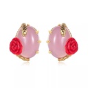 Snake Rose Flower Stone Enamel Stud Earrings