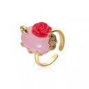 Snake Rose Flower Stone Enamel Adjustable Ring