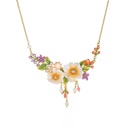 Jasmine Flower Blossom Branch Enamel Pendant Necklace