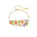 Jasmine Flower Blossom Branch Enamel Bead Chain Bracelet