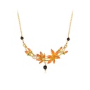 Orange Blossom Flower Branch And Black Agate Enamel Pendant Necklace